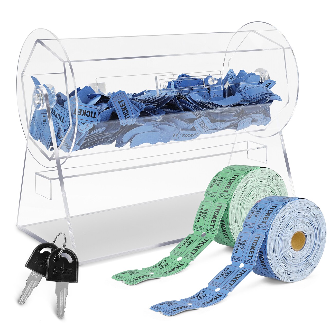 Jigitz Raffle Ticket Drum - 2000 Ticket Acrylic Spinner Lottery Tumbler with Key